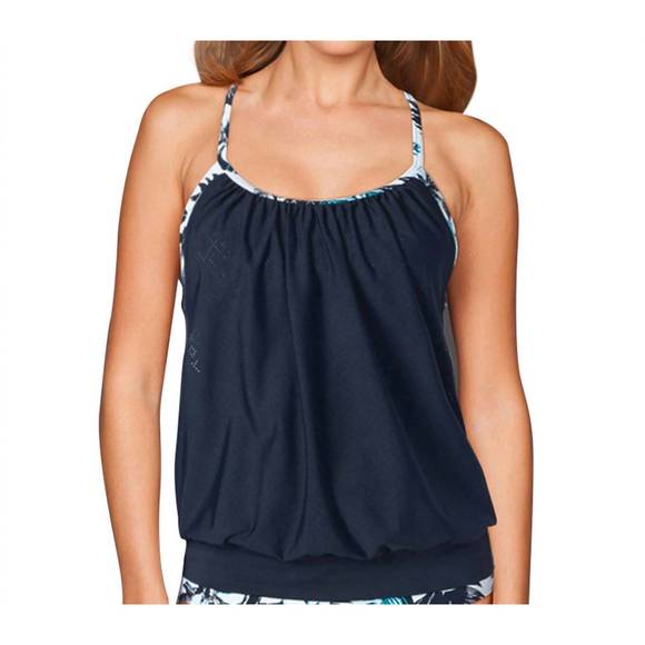 NEW BH SPORT layered laser cut with attached sports bra tank top in tropical - Picture 1 of 3